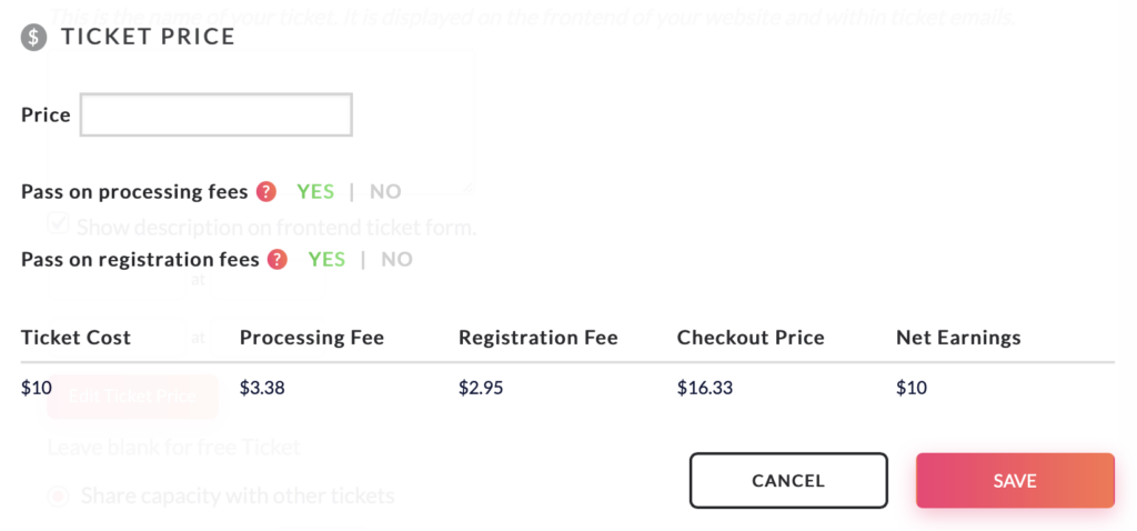 How to create an event -- price